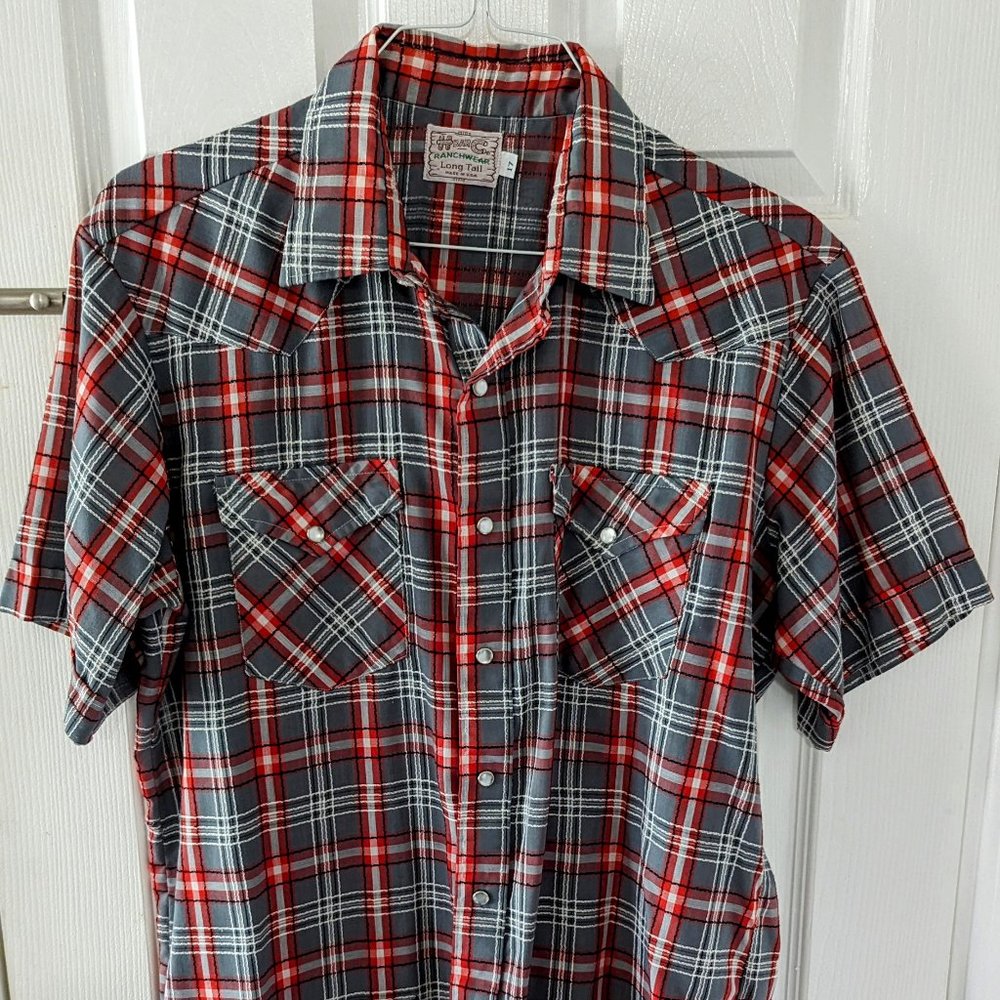 H Bar C Pearl Snap Western Plaid shirt - short sleeve - Men's XL size 17